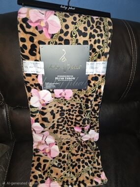Baby Phat Leopard & Pink Floral Plush Throw